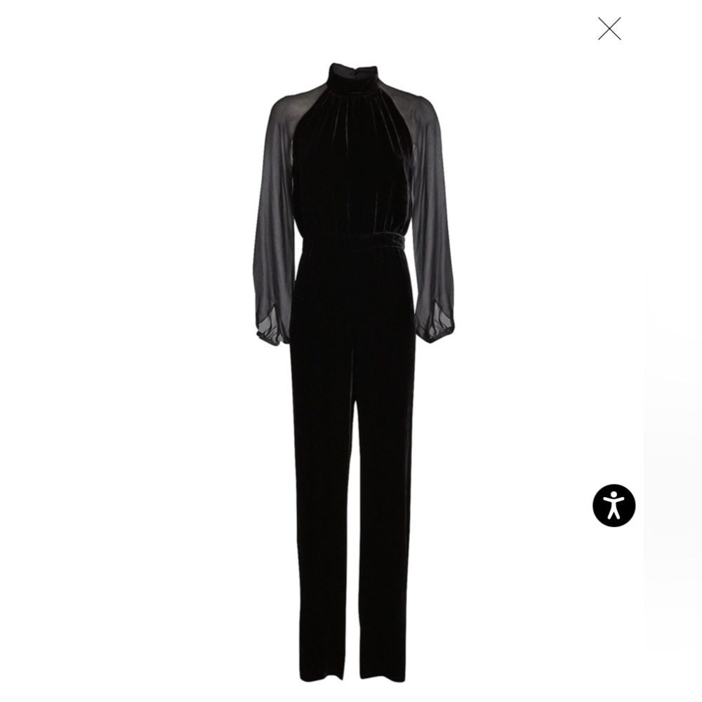 INTERMIX Stella Velvet High Neck Jumpsuit Black
